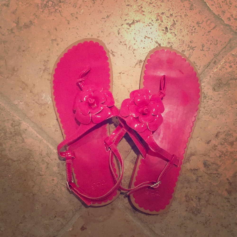Hot pink patent leather sandals